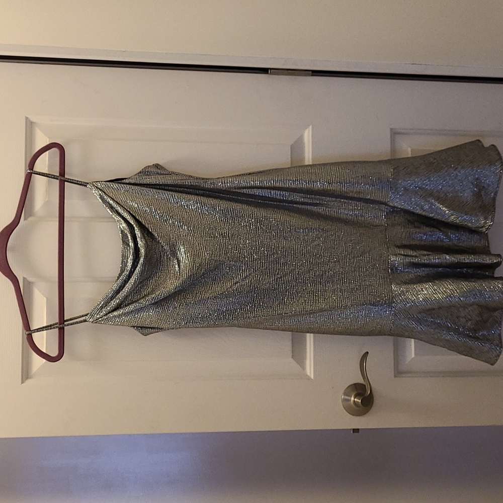 Spaghetti straps, silver dress